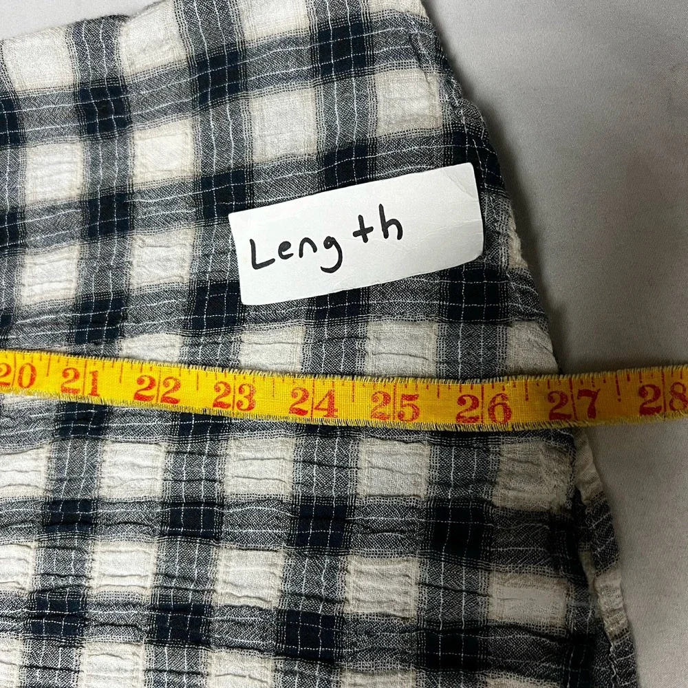 Free People Tunic XS Black‎ Cotton Plaid Country Chic Preppy Shirt Button Blue